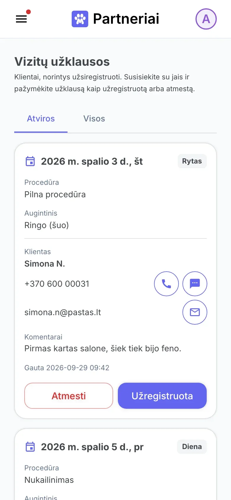 Murzius Partners programėlė: užklausos iš naujų klientų